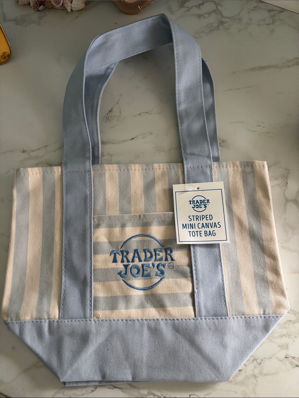Trader Joe's Light Blue & Cream Striped Canvas Tote